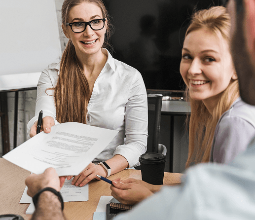 Business professionals reviewing strategy